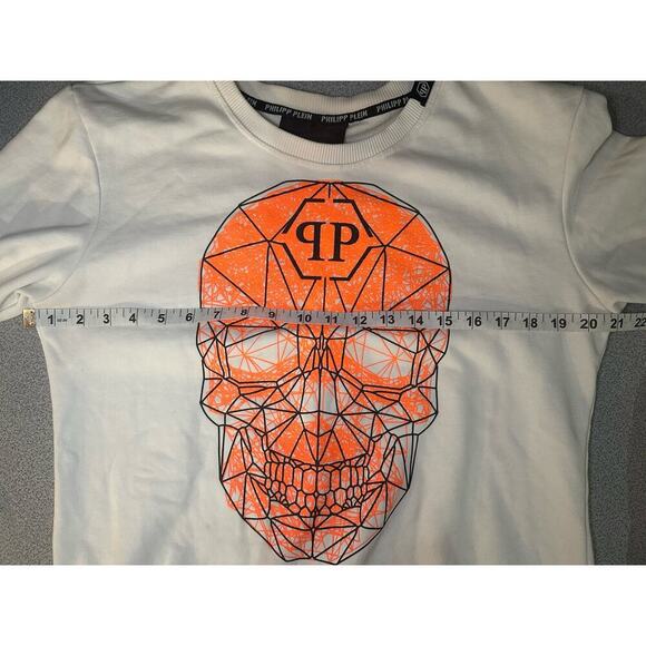 Philipp Plein‎ Sz XXL Skull Pullover Sweatshirt Cream Orange Designer Streetwear - Picture 3 of 14